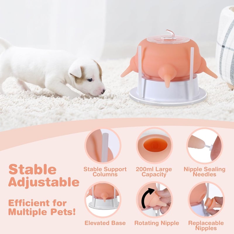 Elevonix Nursing Nipple Puppy Feeders for Multiple Puppies, 200ml Food-Grade Silicone with 4 Adjustable Detachable Nipples, Smooth Flow Nipple for Kitten Bottle Feeding Kit(Pink) - Image 3
